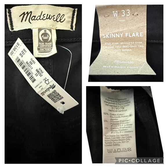 Madewell Slim Skinny Flare Jeans Black Frost Stretch Work Women’s Size 33 NEW - Picture 11 of 11